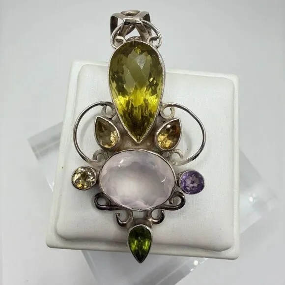2.5" long, faceted multi-gemstone and sterling silver pendant! - Picture 4 of 10